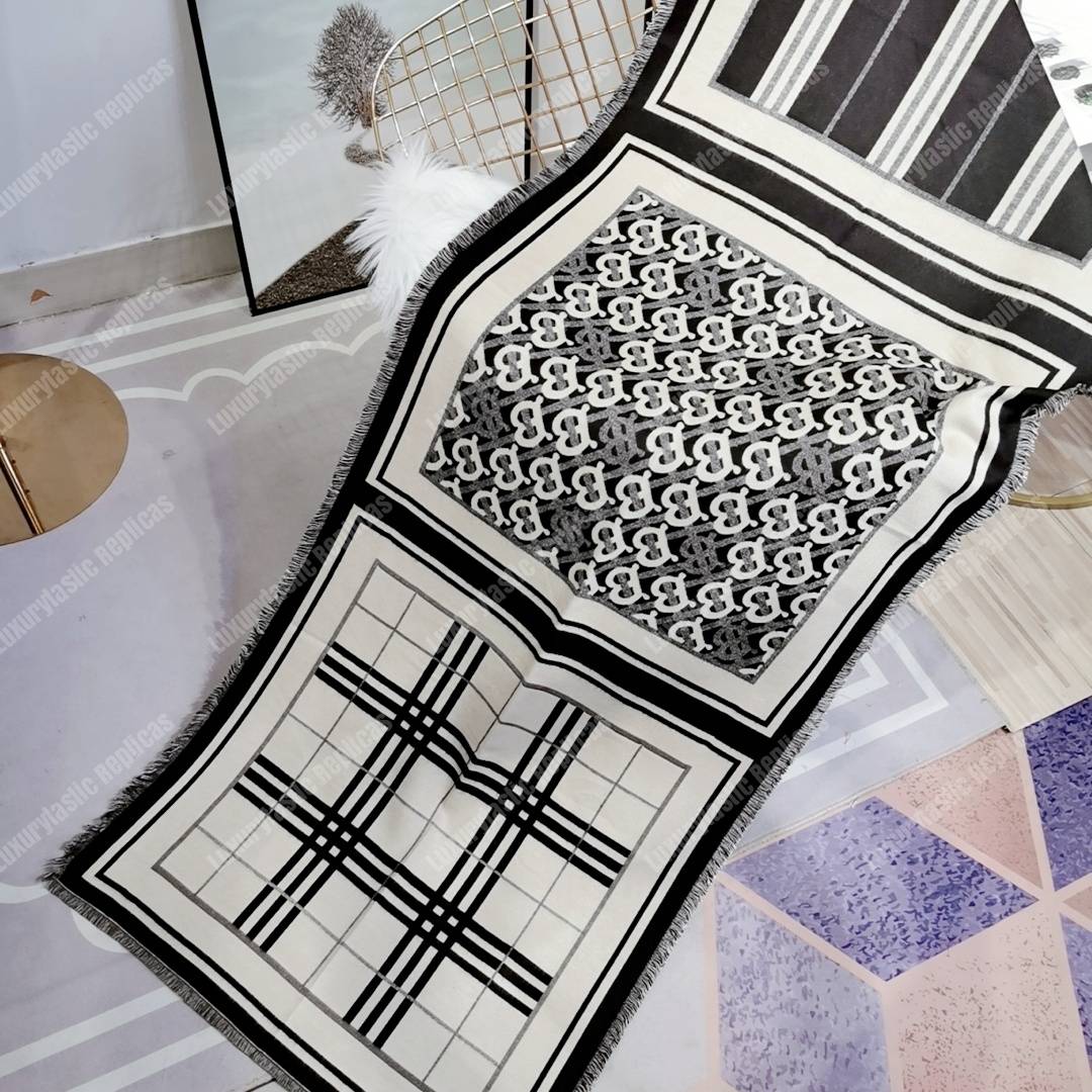 B**rry check, monogram and striped print silk scarf black