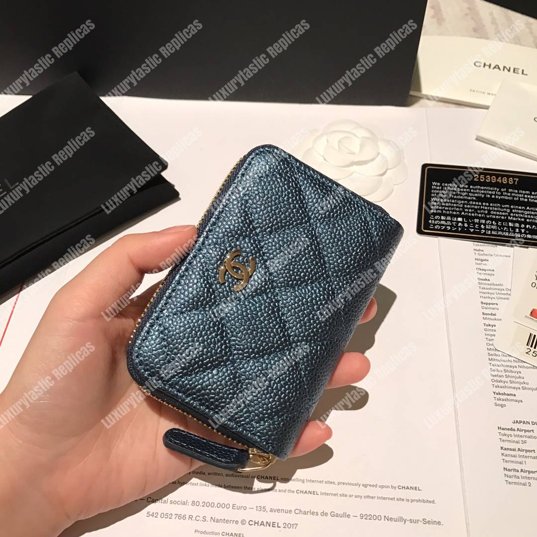 Ch*el classic zipped coin purse iridescent turquoise