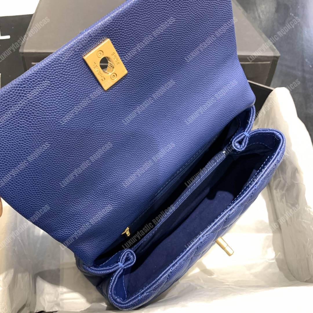 Ch*el flap bag with top handle caviar leather blue