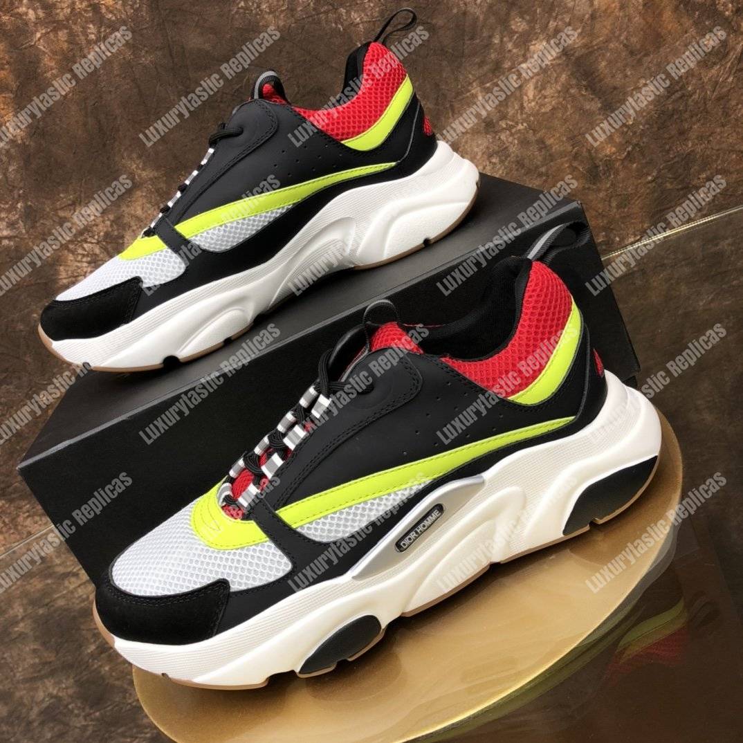 D*or b22 black, red and yellow canvas and calfskin sneaker