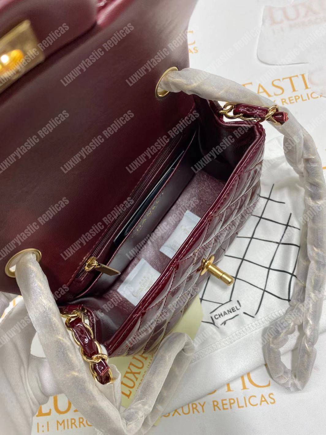Ch*el mini flap bag burgundy