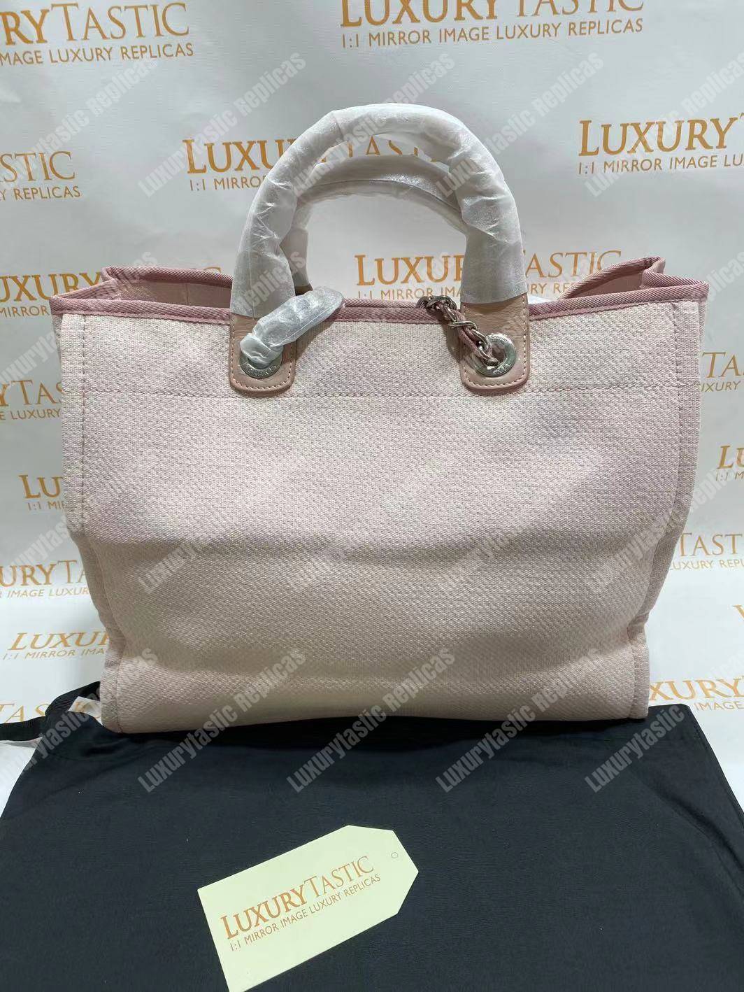 Ch*el deauville fabric tote rose pink/white