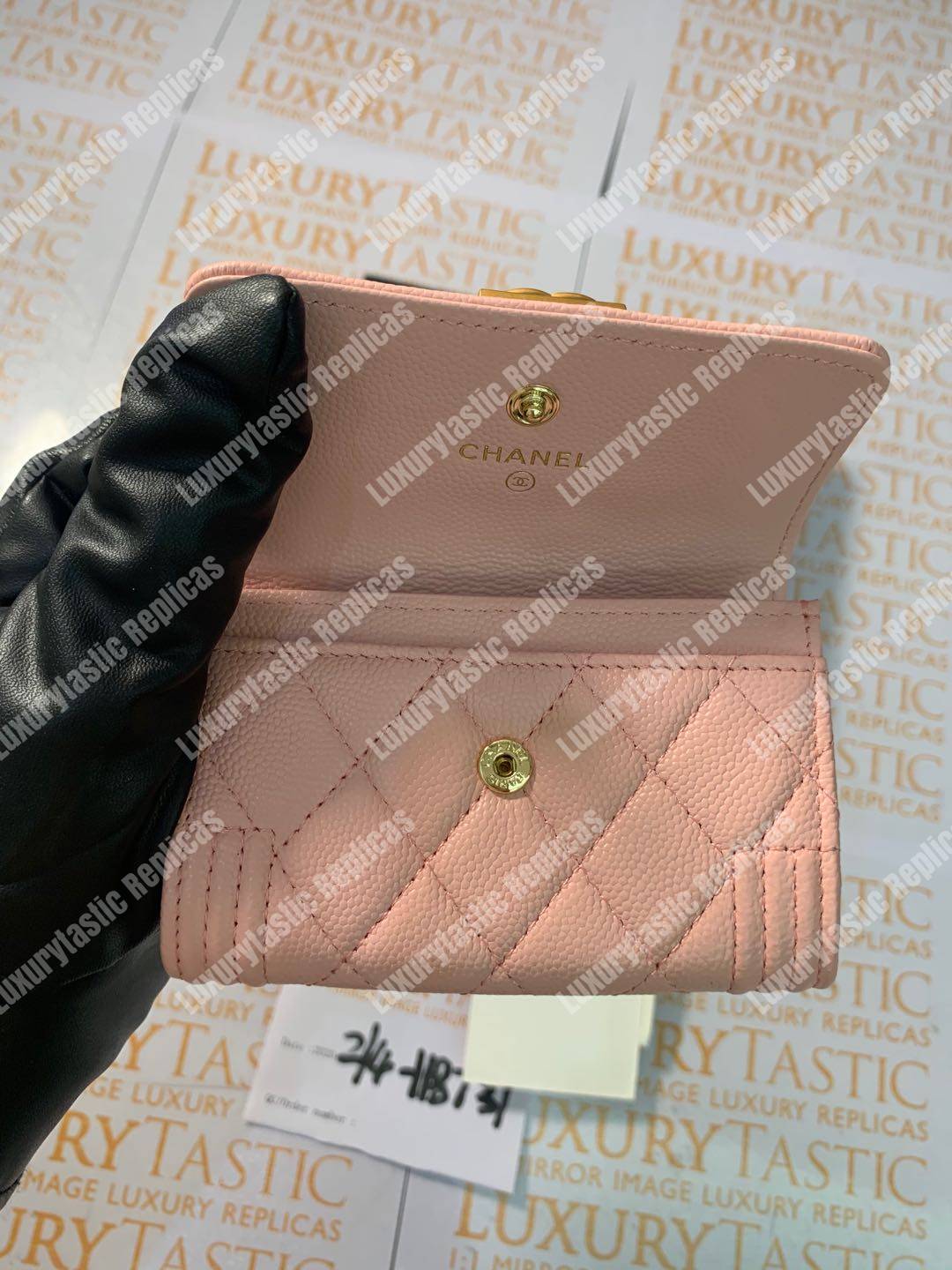 Ch*el boy small flap wallet pink