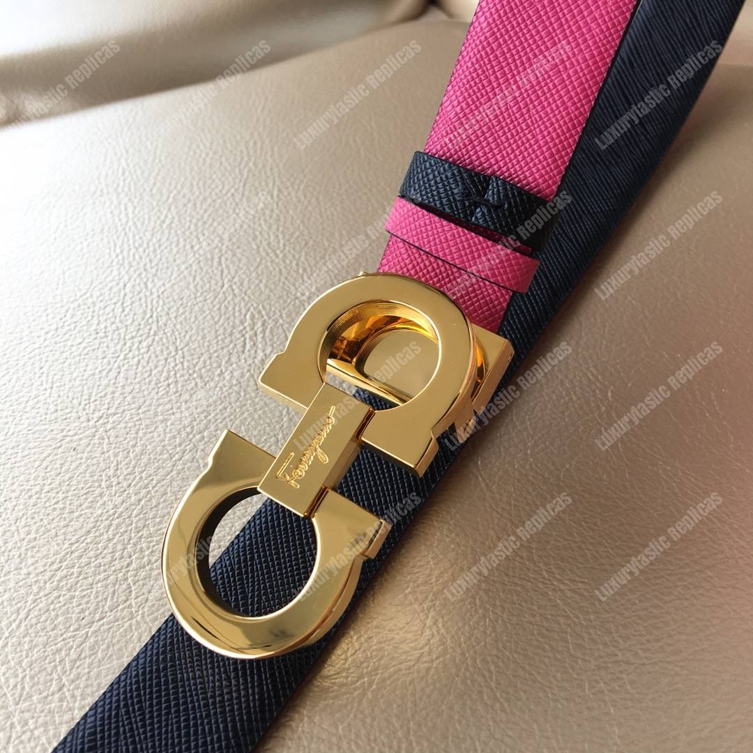 Salvatore Ferragamo Adjustable and Reversible Gancini Belt Black / Pink