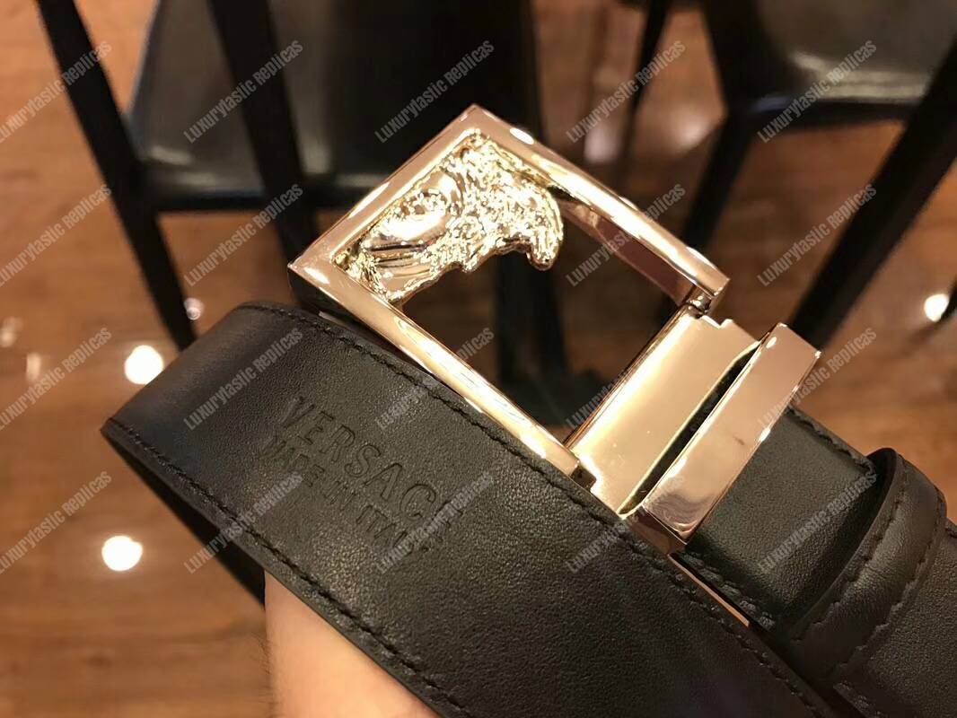 Versace Silver Half Medusa Leather Belt
