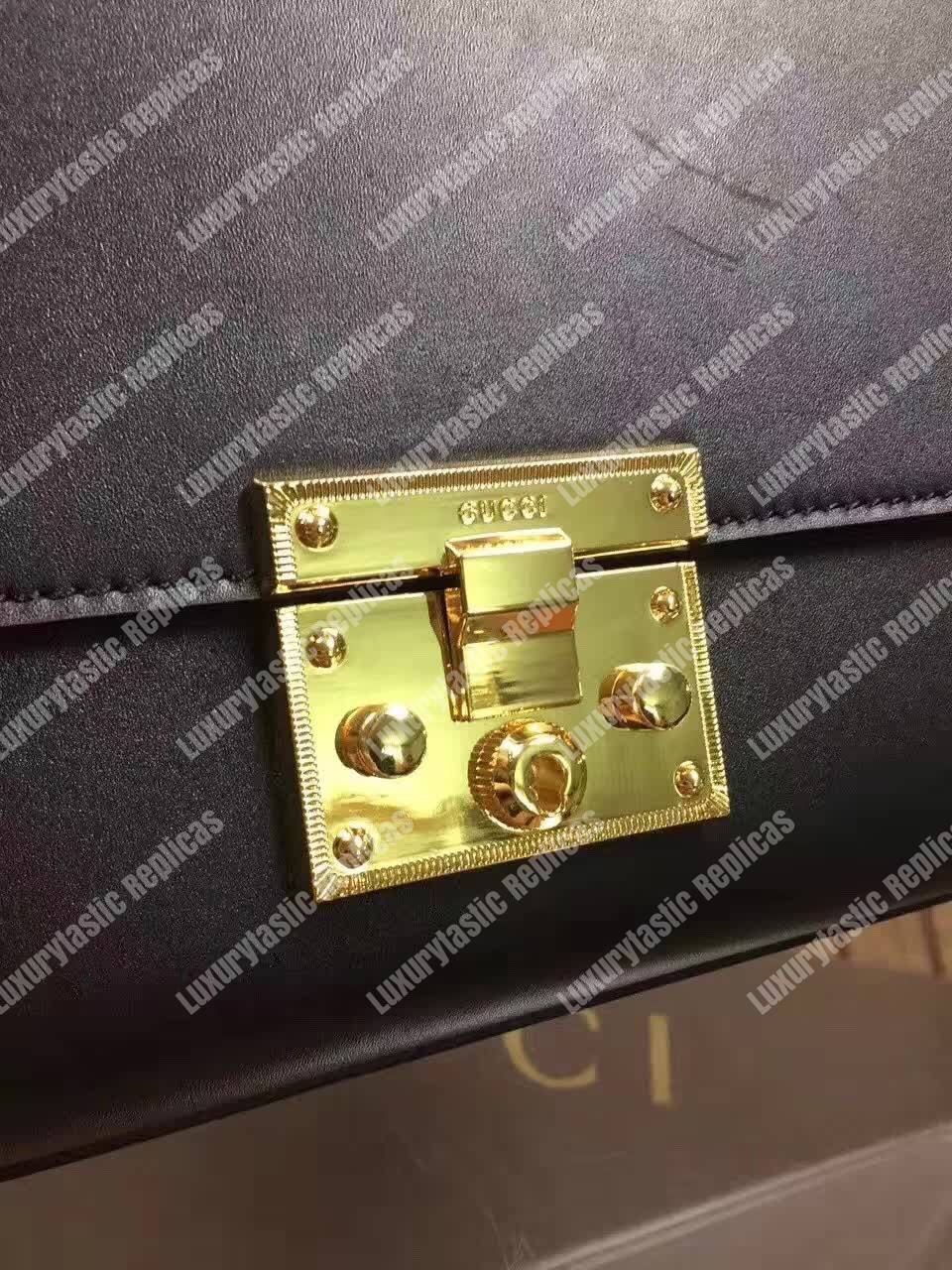 G*u*i padlock leather shoulder bag black