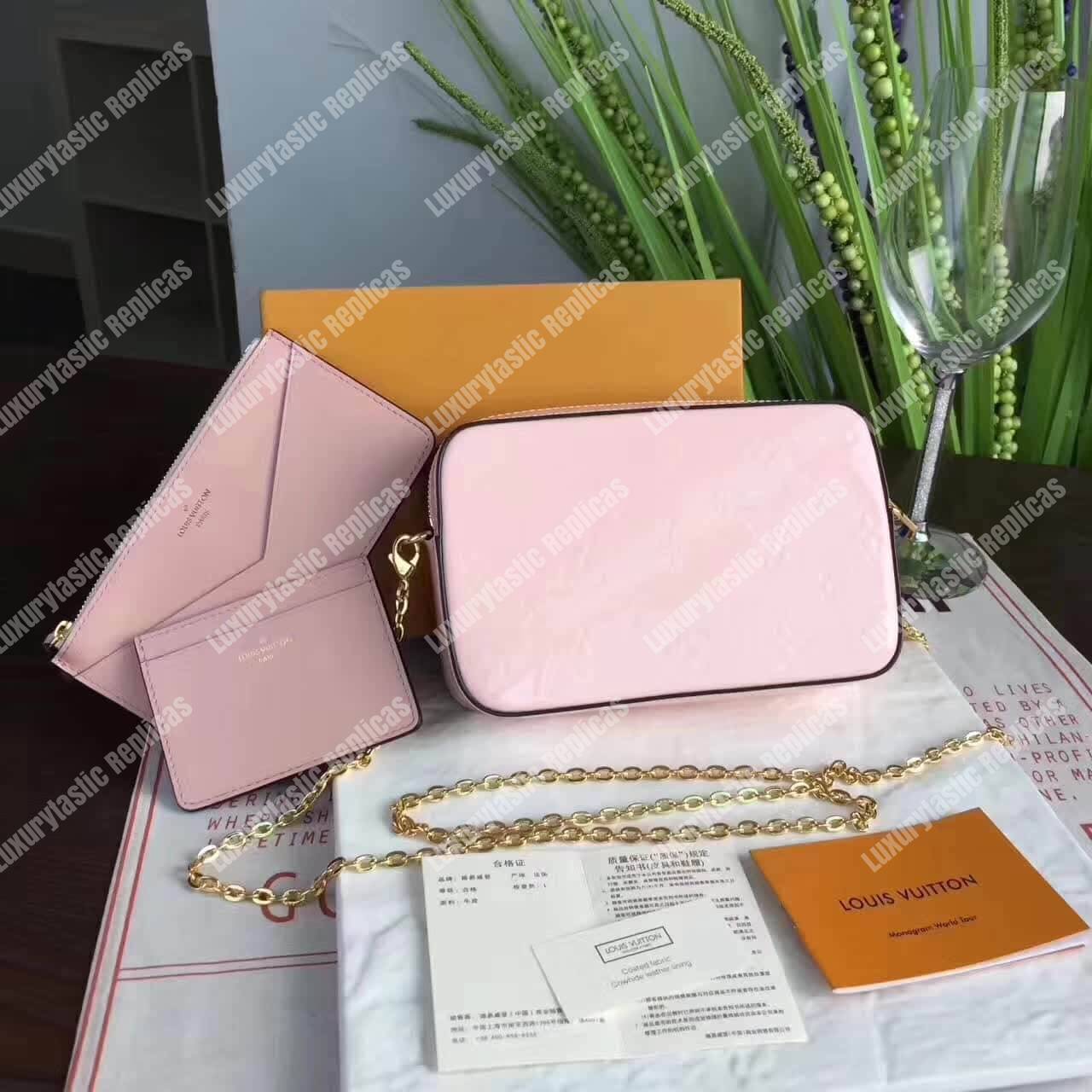 LV Camera Pouch Monogram Vernis Leather Rose Ballerine