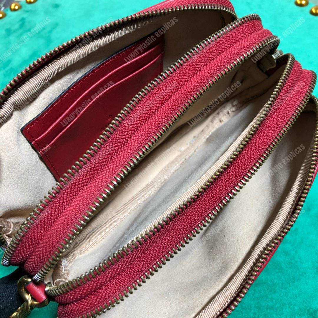 G*u*i gg marmont mini chain bag 3 zips hibiscus red