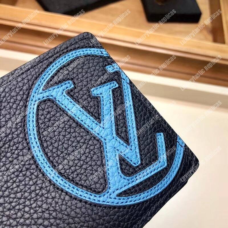 LV Multiple Wallet Taurillon Leather Blue Initials