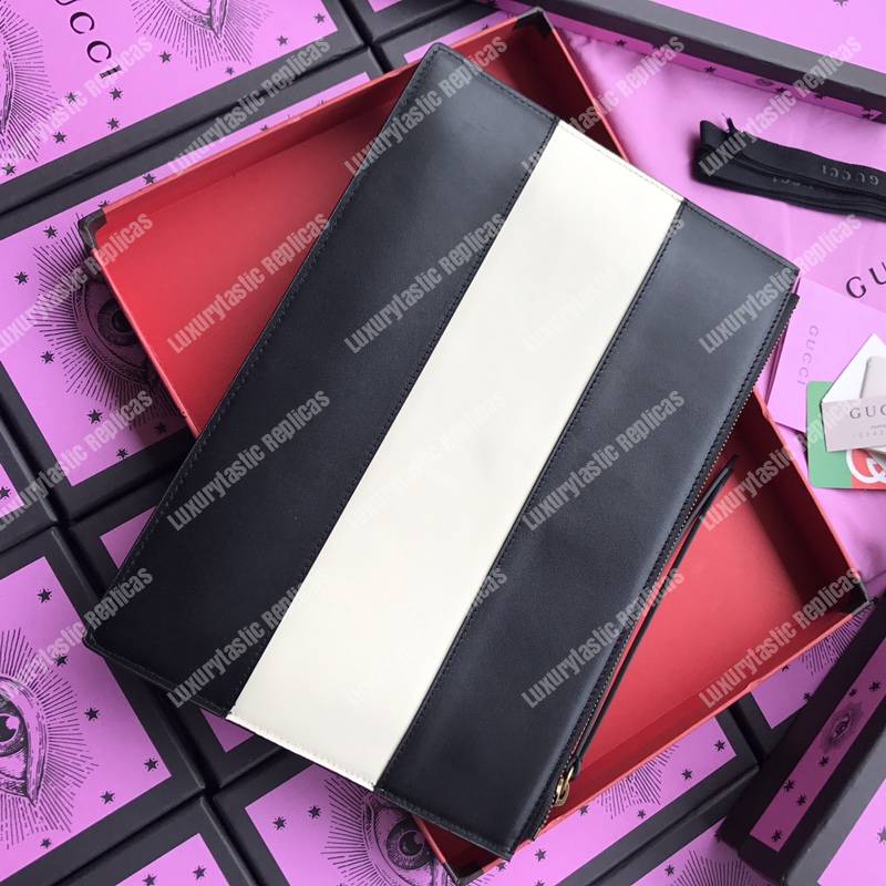 G*u*i bee leather pouch bag white/black