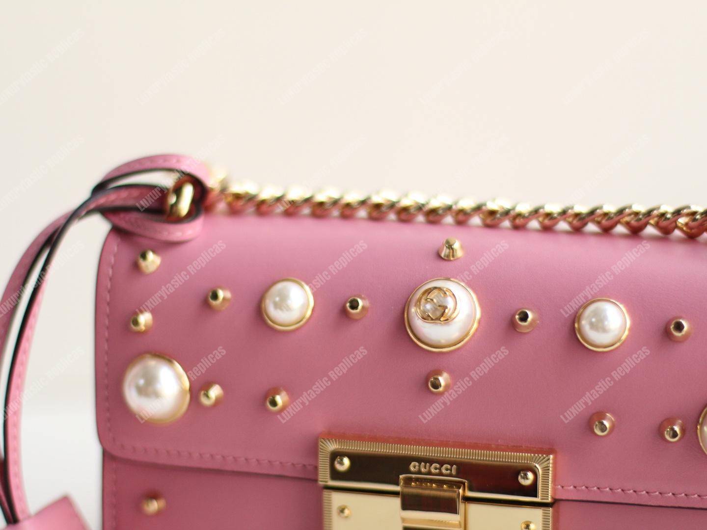 G*u*i padlock shoulder bag pink with pearls