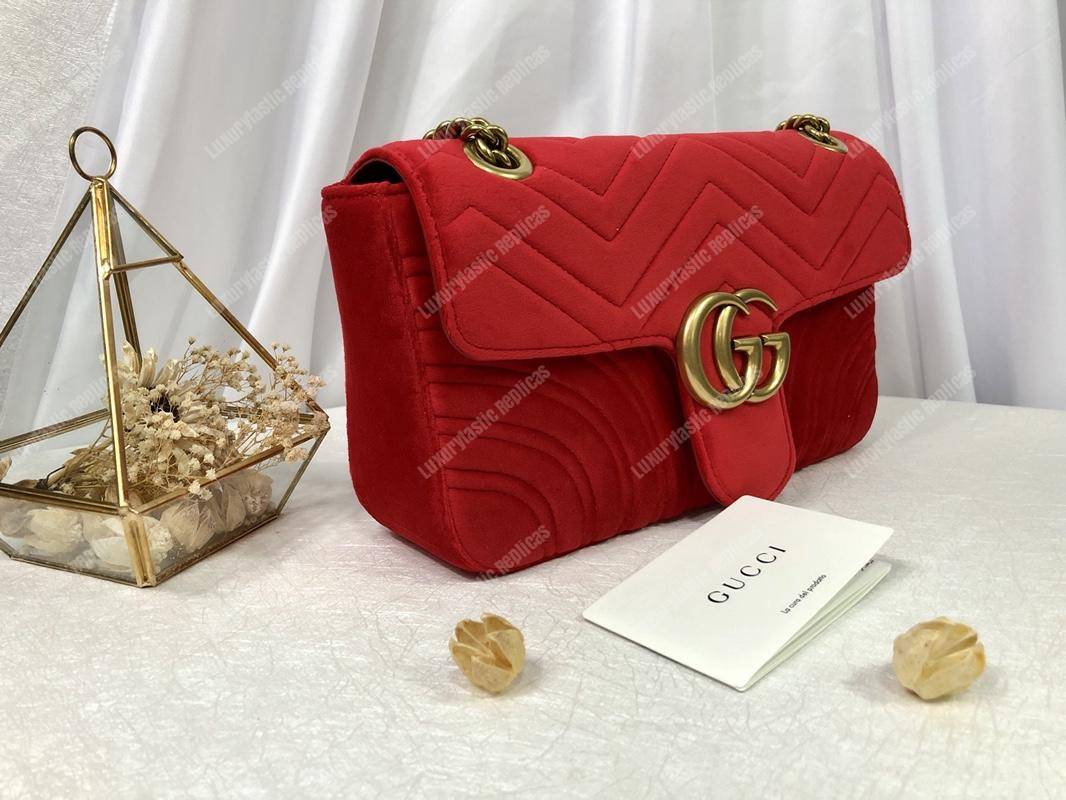 G*u*i gg marmont velvet shoulder bag red