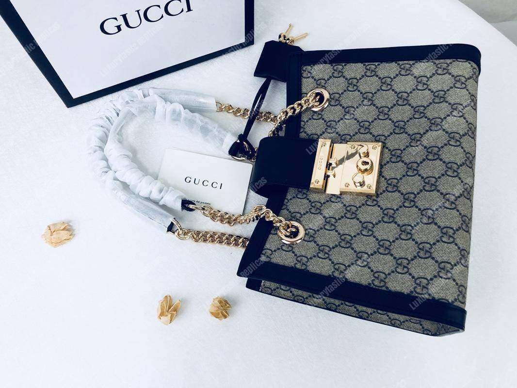 G*u*i padlock medium gg shoulder beige/ebony black