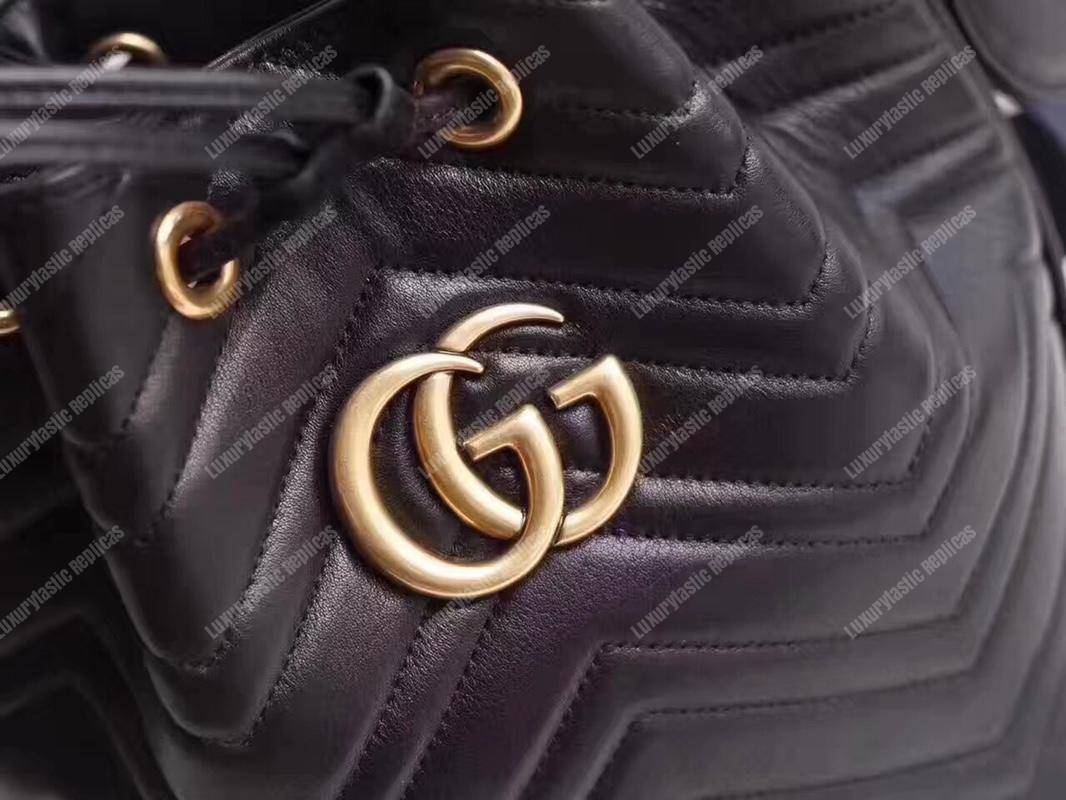 G*u*i gg marmont chevron leather bucket bag black