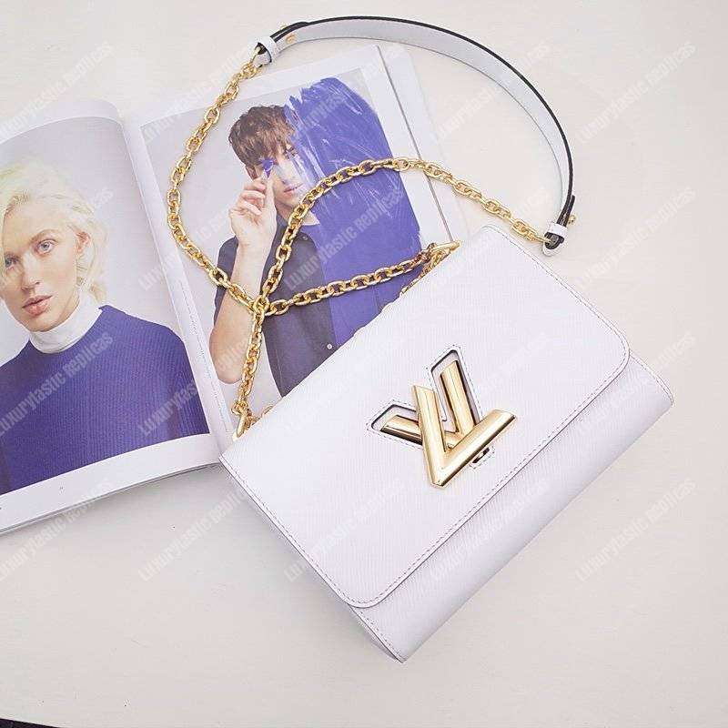 LV Twist MM Epi Leather White Gold-Colored Lock