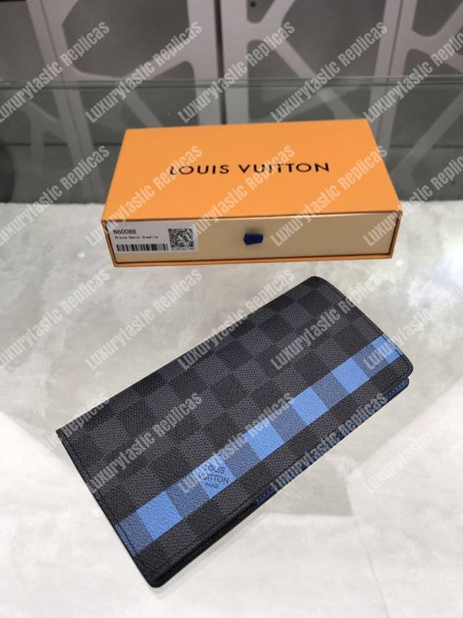 LV Brazza Wallet Damier Graphite Blue Stripe