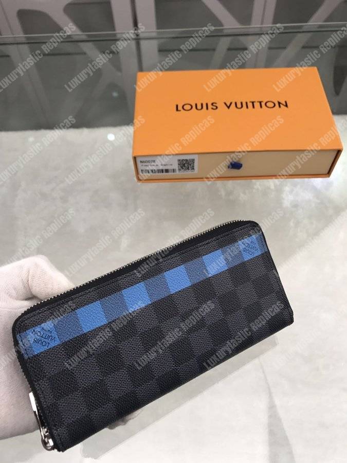 LV Zippy Wallet Vertical Damier Graphite Canvas Blue Stripe