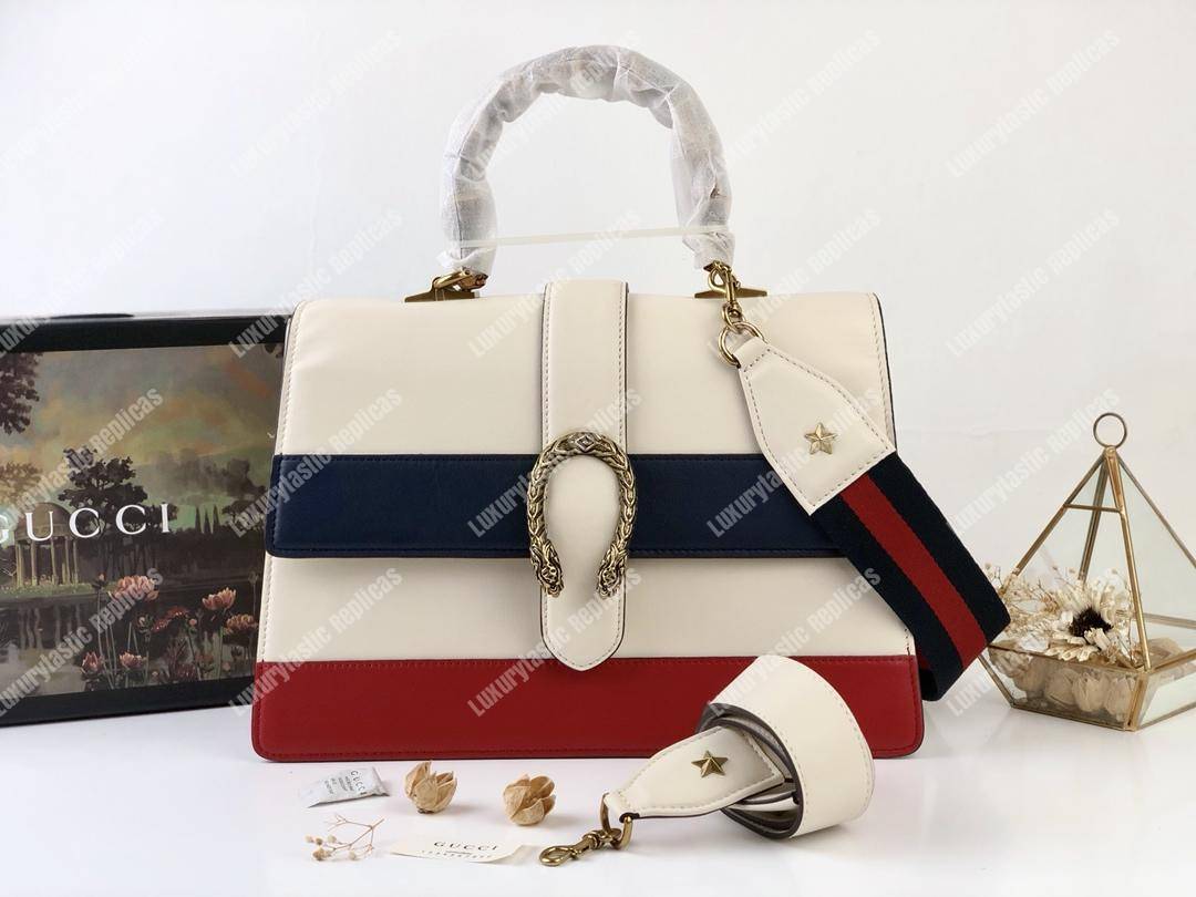 G*u*i dionysus large smooth leather bamboo top handle bag blue/green/red