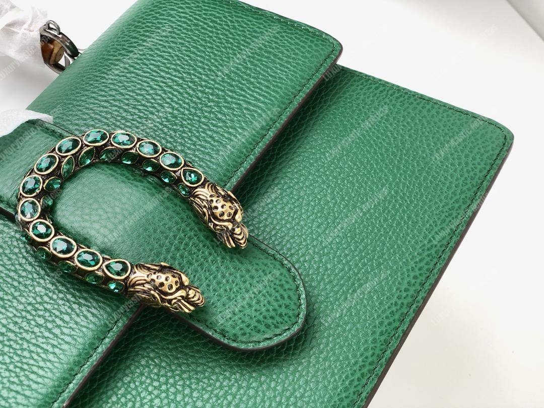 G*u*i dionysus medium grainy leather bamboo top handle bag green