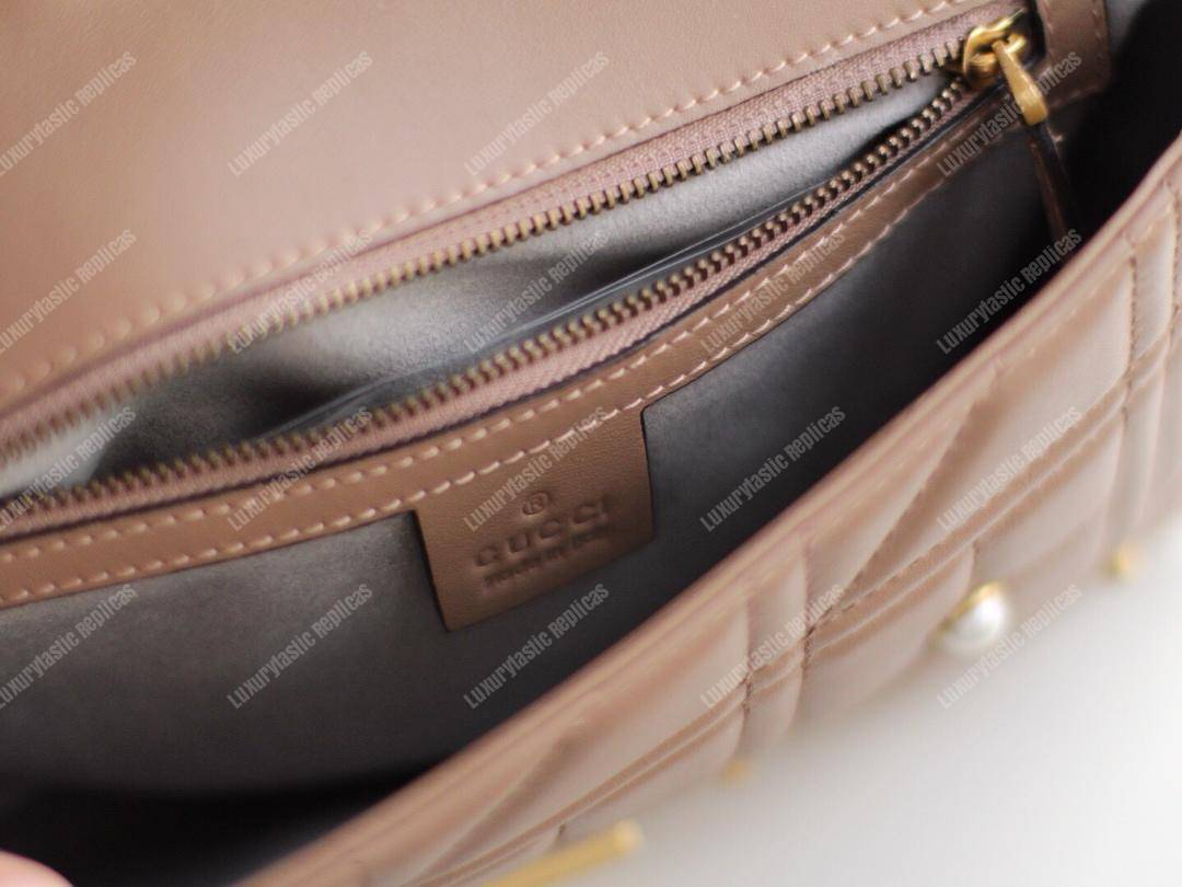 G*u*i gg marmont small matelassé shoulder bag with pearls dusty pink