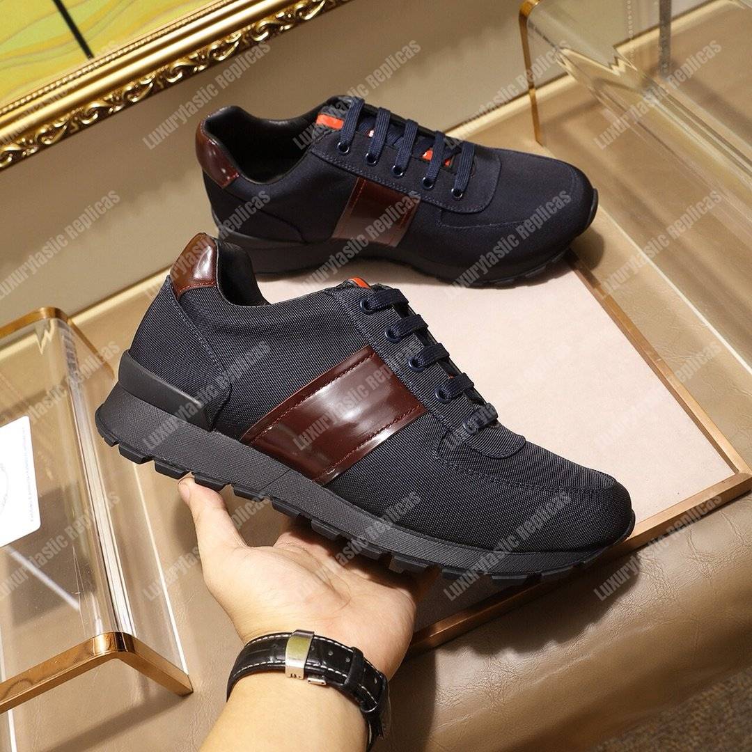 Pra*a fabric and leather sneakers black/brown