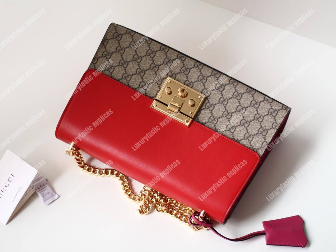 G*u*i padlock medium gg shoulder red/pink