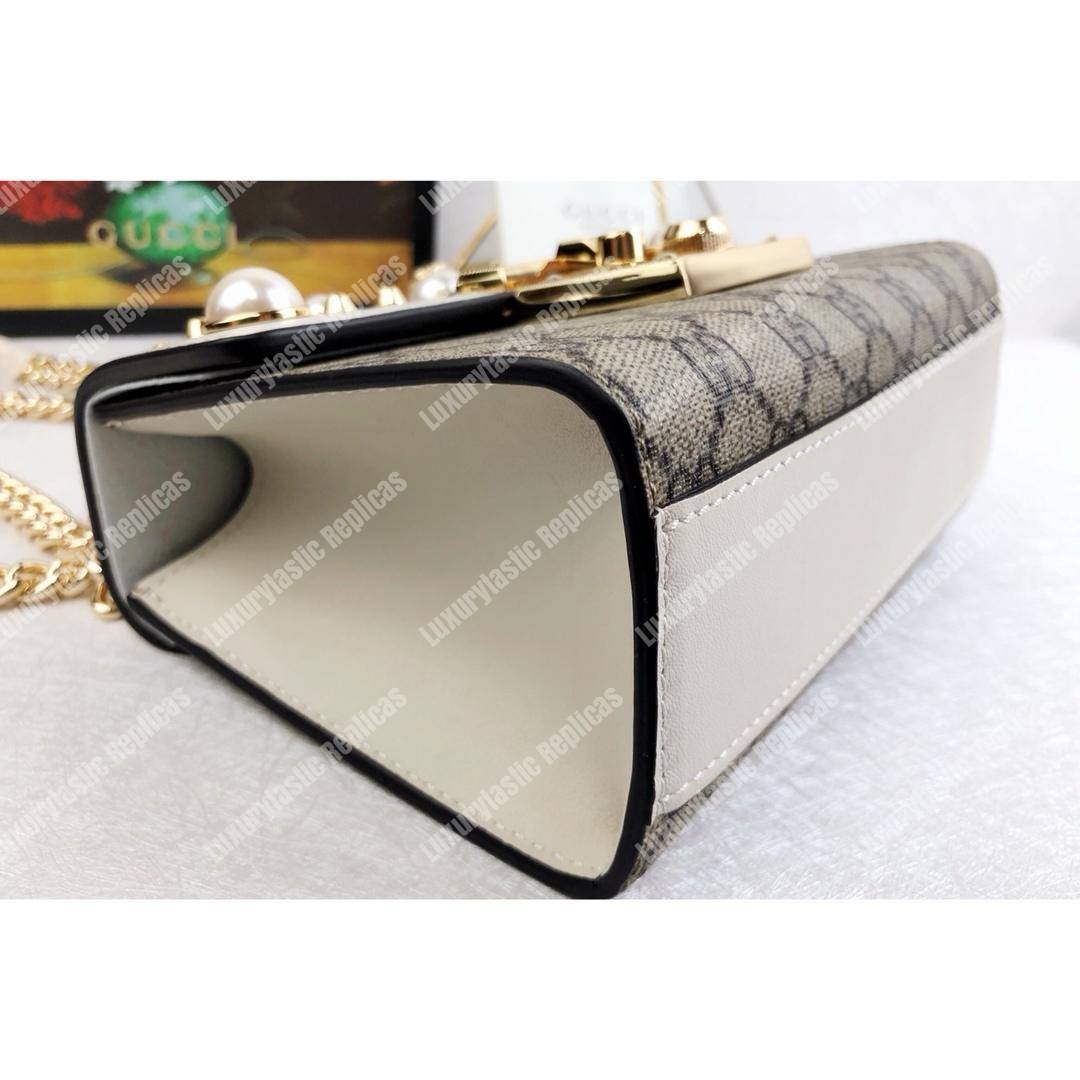 G*u*i gg sup*e padlock shoulder bag white with pearls