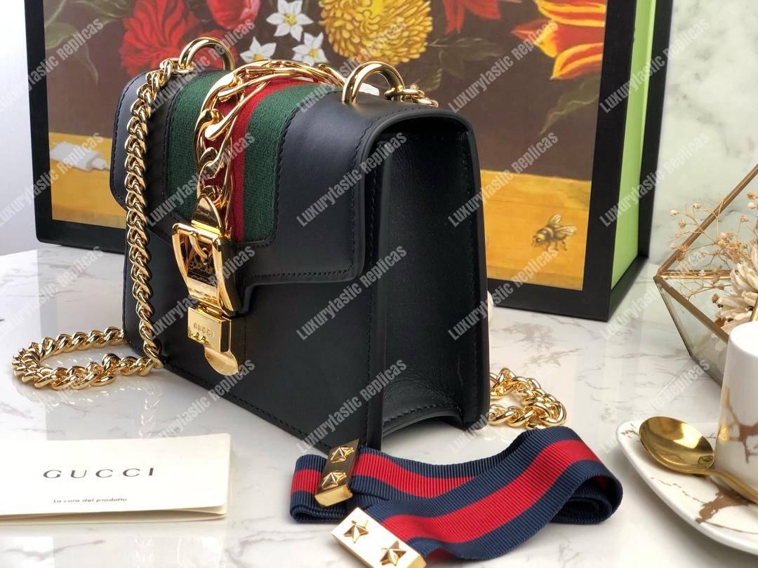 G*u*i sylvie leather mini chain bag black