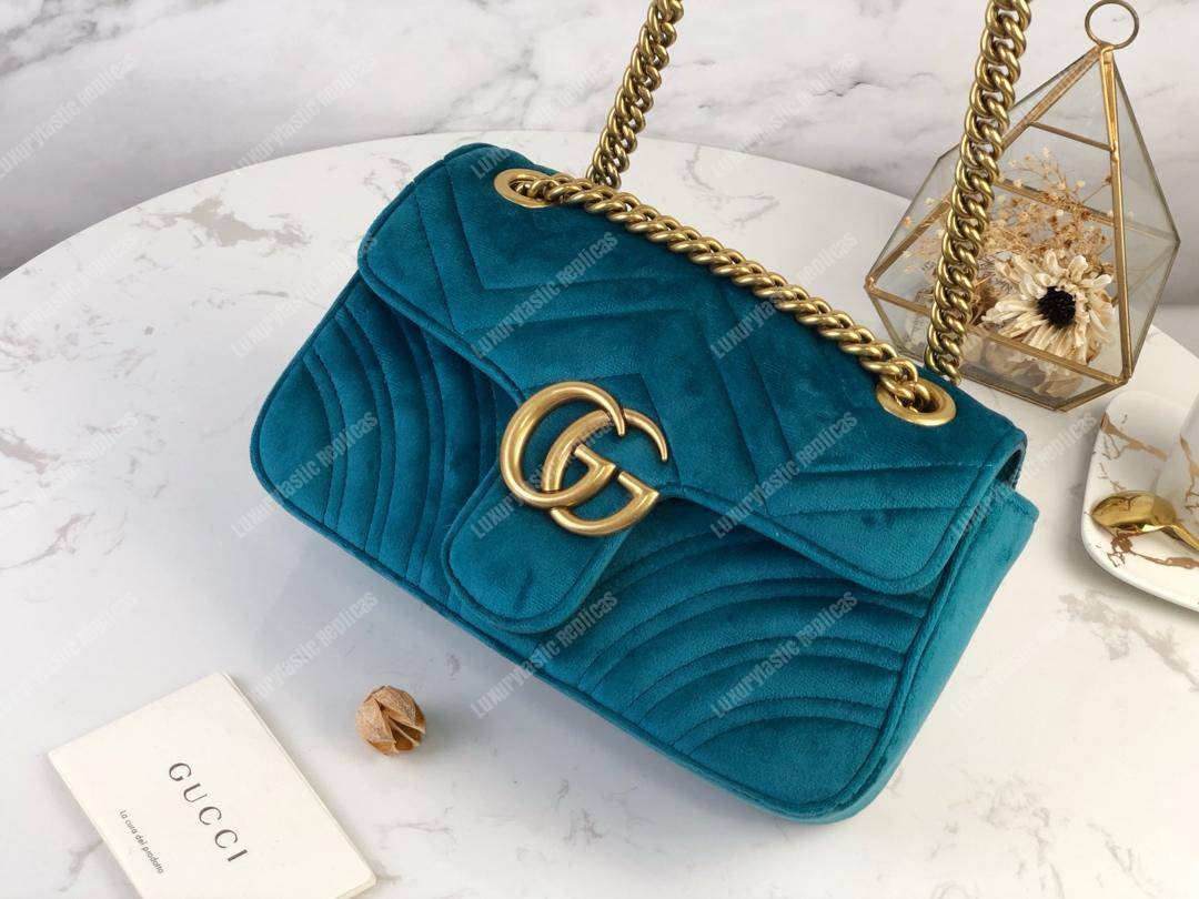 G*u*i gg marmont velvet shoulder bag blue