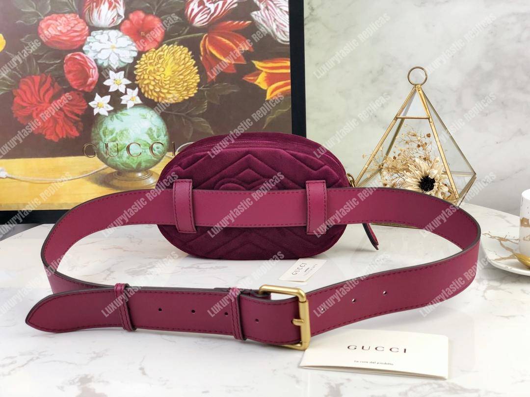 G*u*i gg marmont matelassé velvet belt bag fuchsia