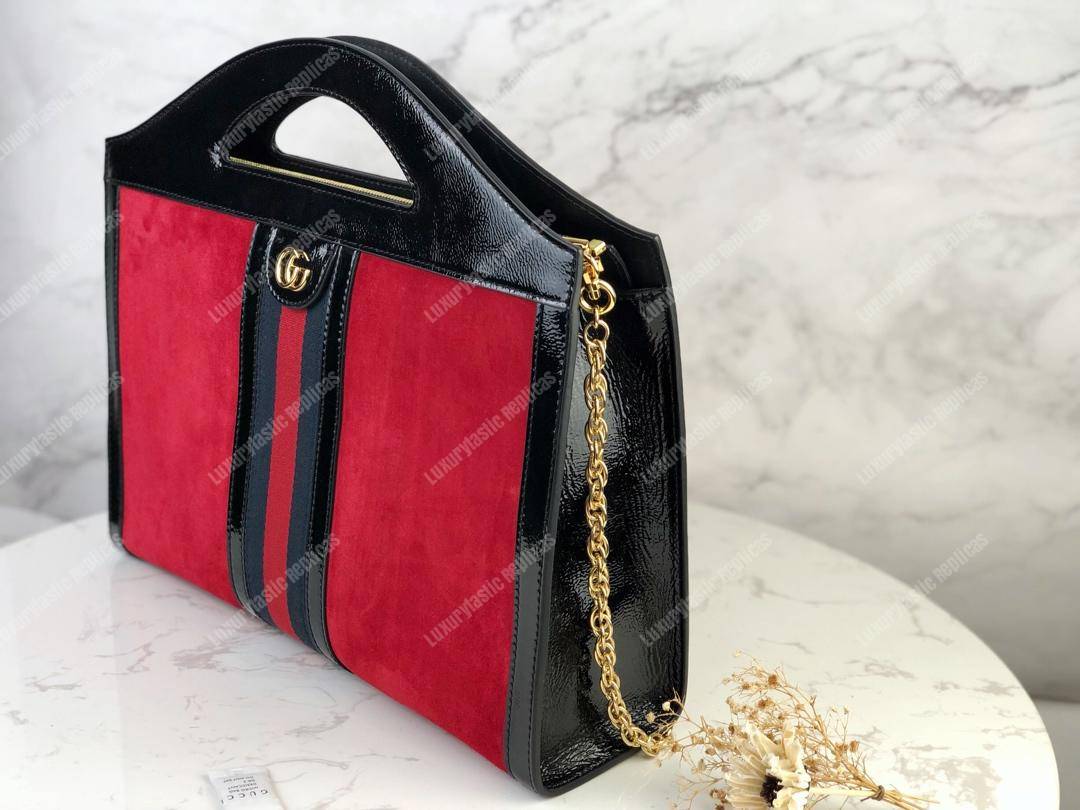 G*u*i red suede ophidia medium top handle tote bag