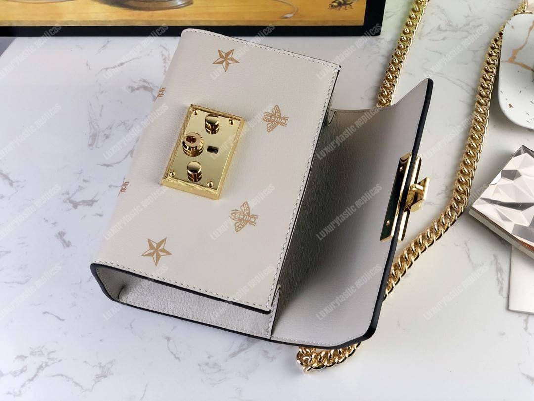 G*u*i padlock bee star small shoulder bag white