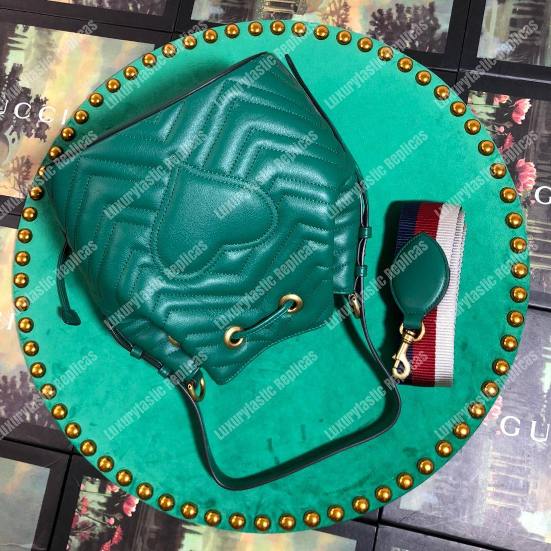 G*u*i gg marmont chevron leather bucket bag emerald green