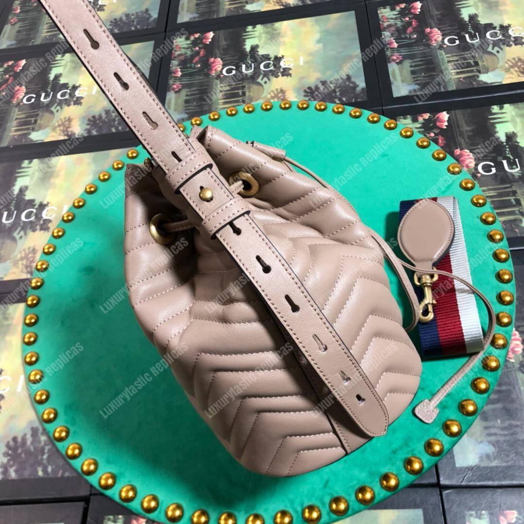 G*u*i gg marmont chevron leather bucket bag dusty pink