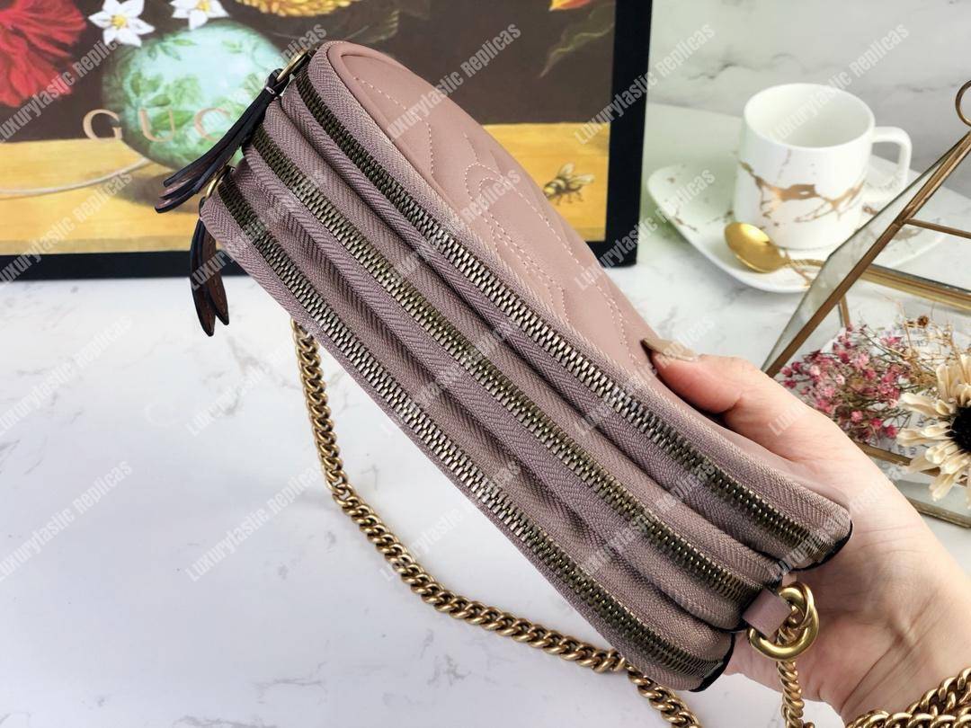 G*u*i gg marmont mini chain bag 3 zips dusty pink