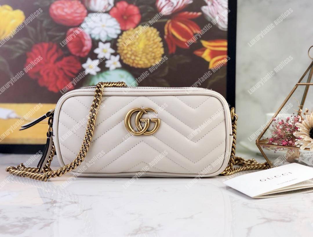 G*u*i gg marmont mini chain bag 3 zips white