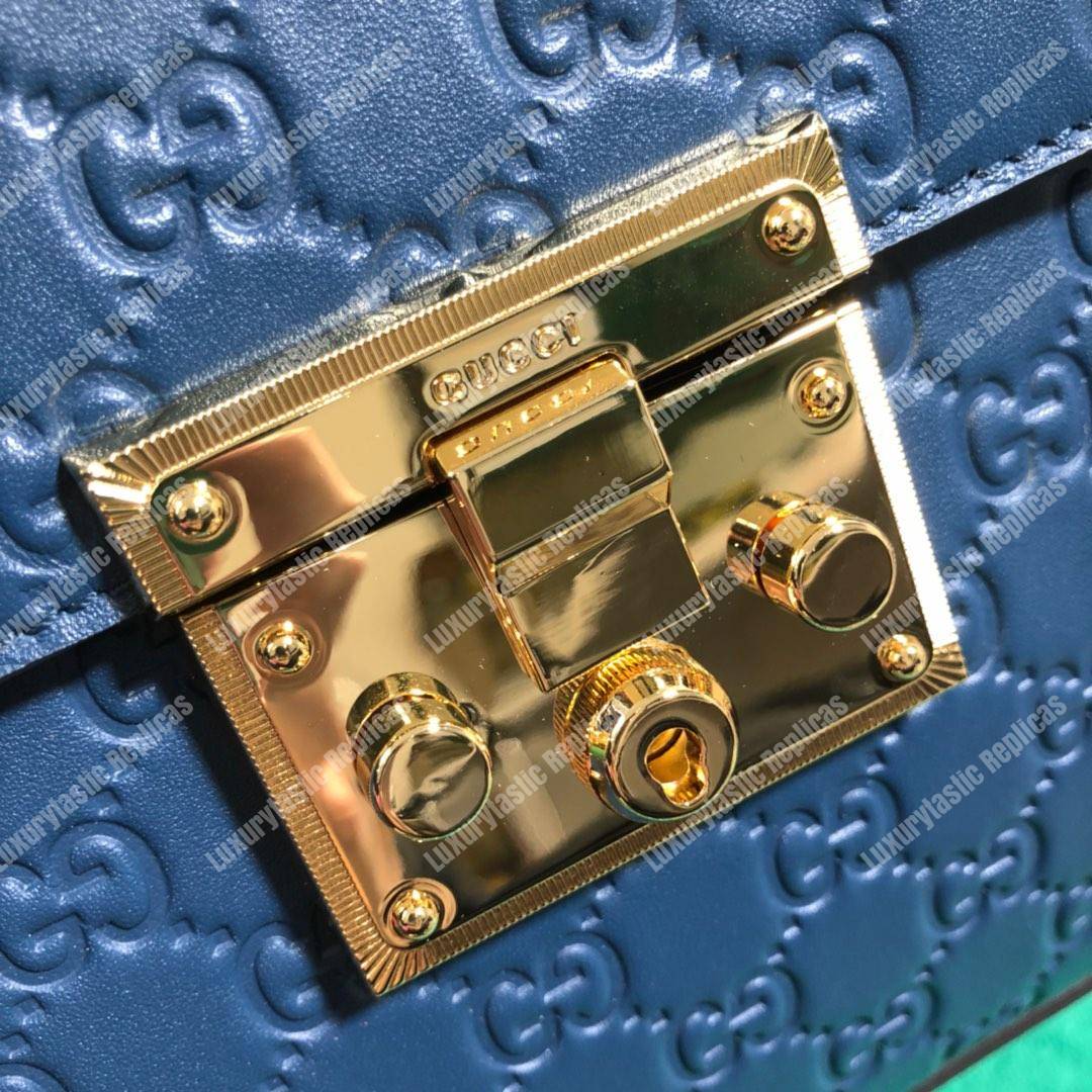 G*u*i padlock small signature top handle bag blue
