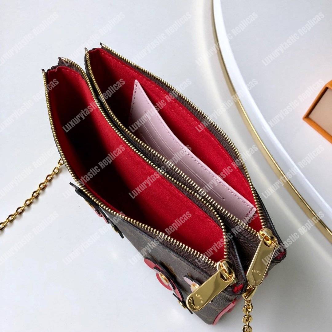LV Pochette Double Zip Monogram Canvas Cerise Blooming Flowers