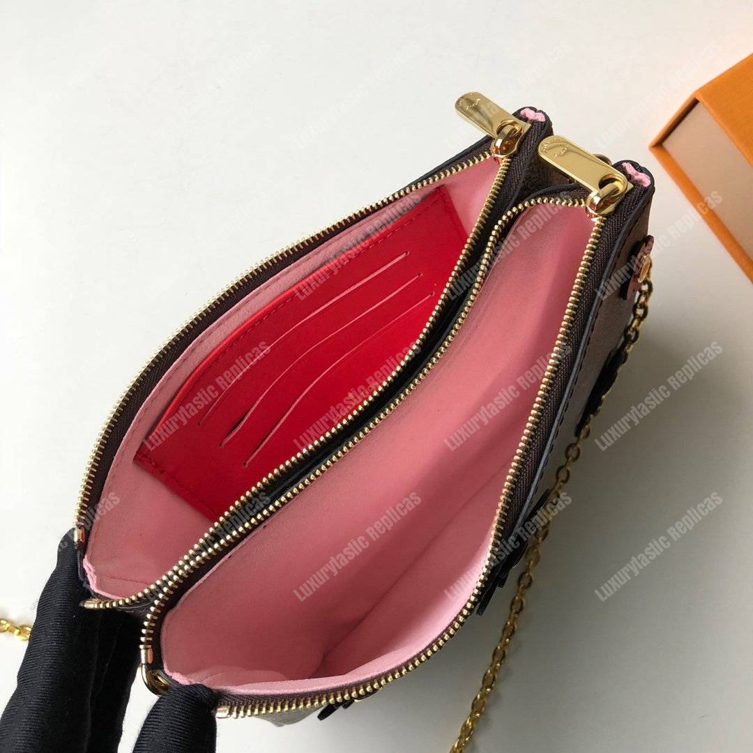 LV Pochette Double Zip Monogram Canvas Pink Blooming Flowers