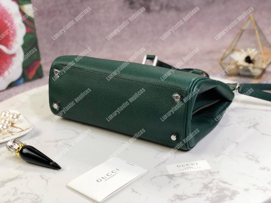 G*u*i zumi grainy leather small top handle bag dark green