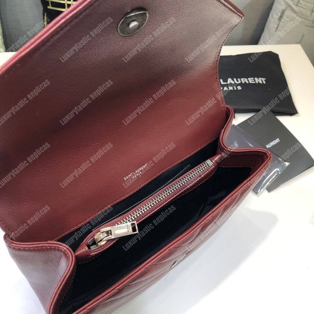 Saint Laurent Classic Medium College Monogram Dark Red Silver-Toned