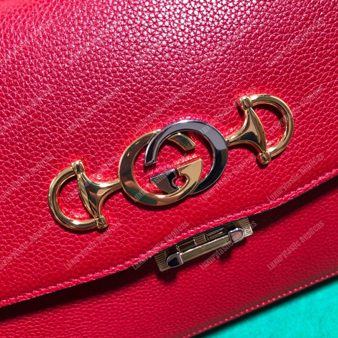 G*u*i zumi grainy leather small shoulder bag hisbiscus red