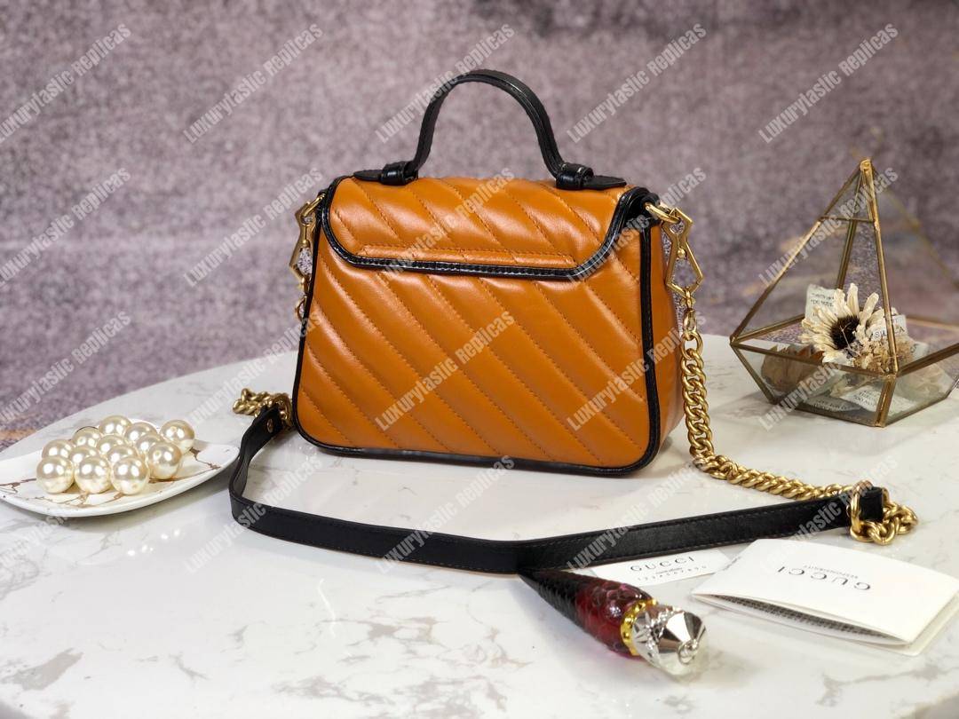 G*u*i gg marmont mini top handle bag cognac matelassé