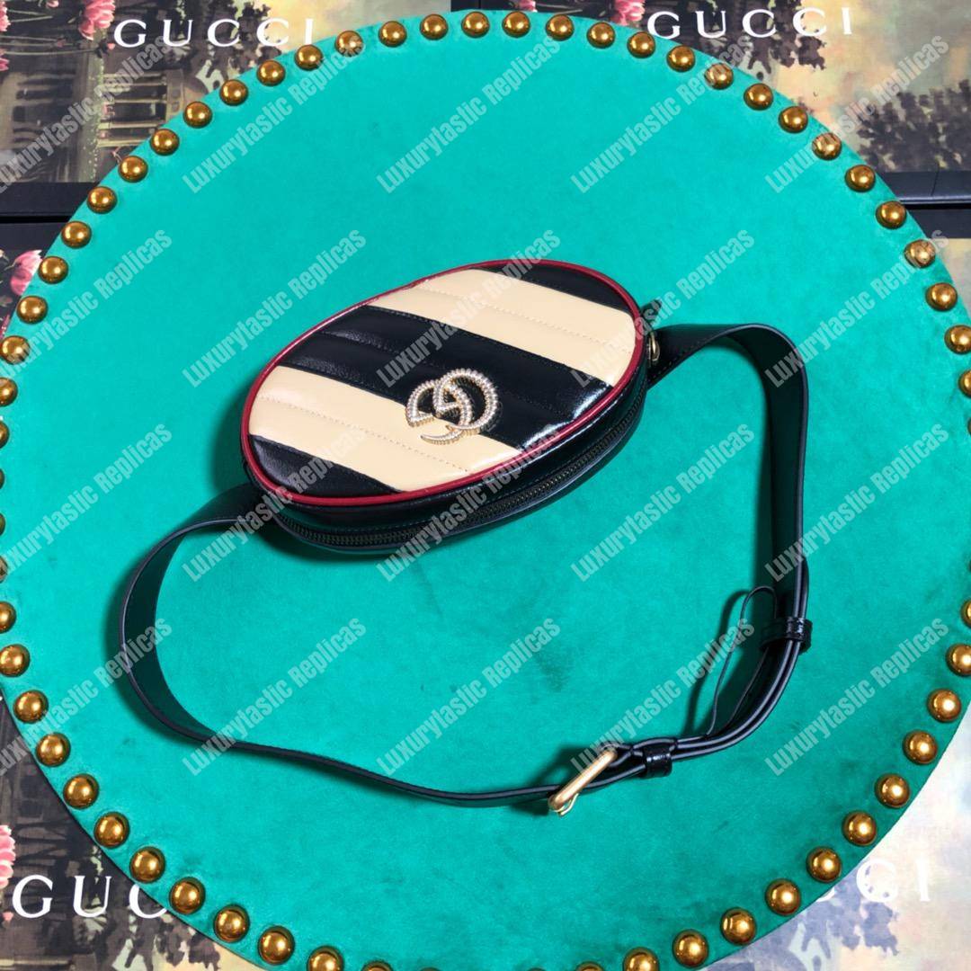 G*u*i gg marmont black beige matelassé leather belt bag