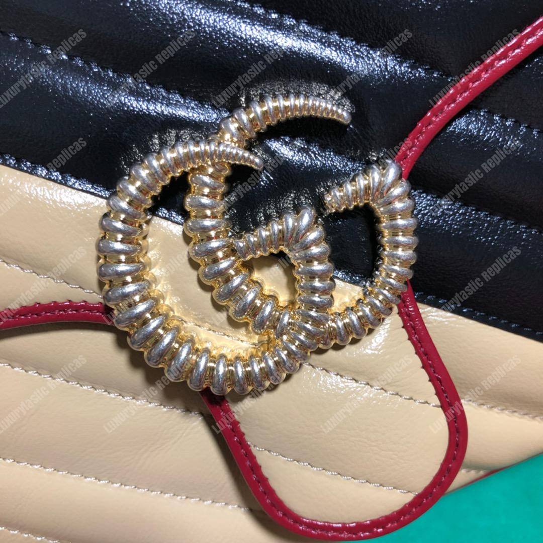 G*u*i gg marmont small top handle bag black beige matelassé