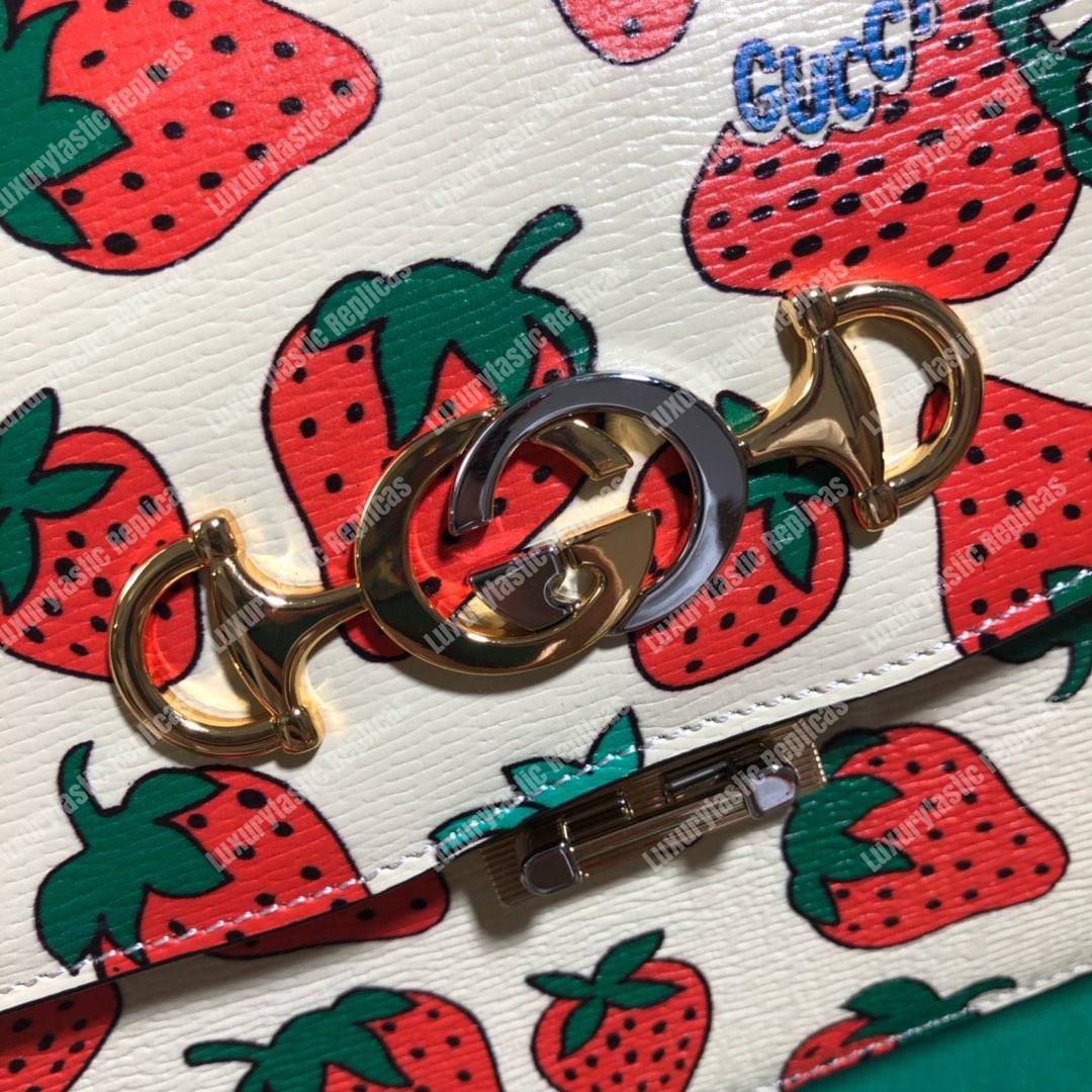 G*u*i zumi strawberry print leather small shoulder bag