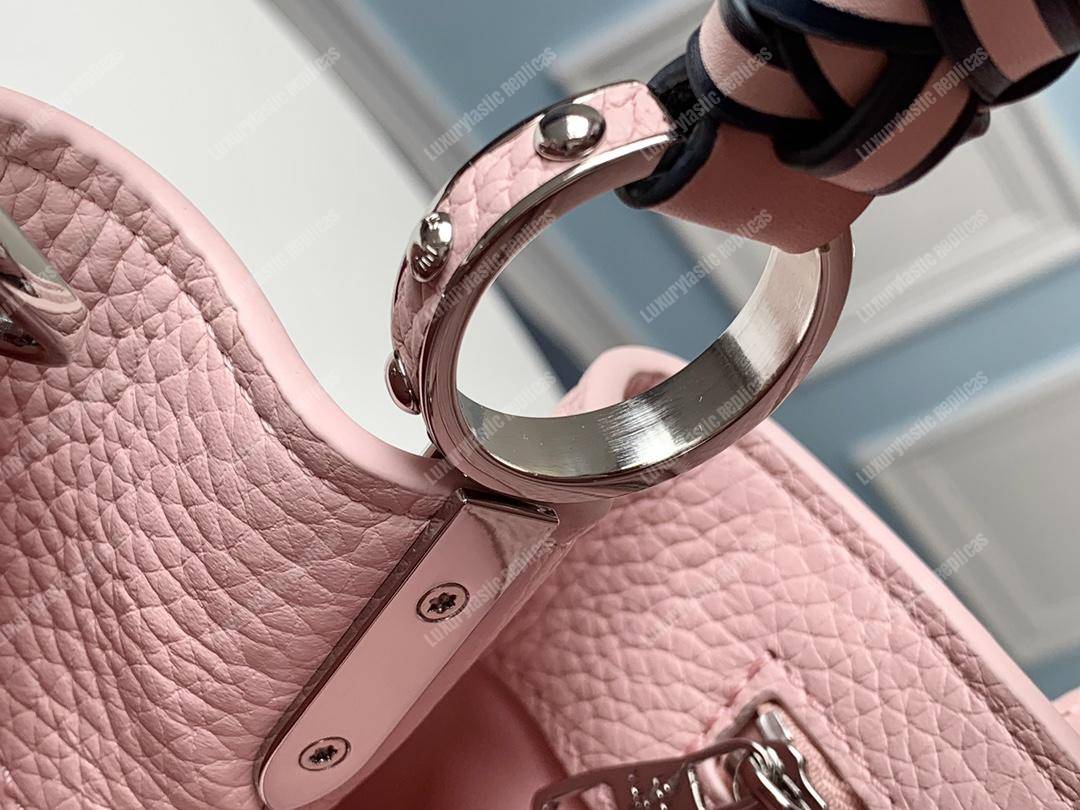 LV Capucines PM Handbag Taurillon Leather Pink/Navy Blue