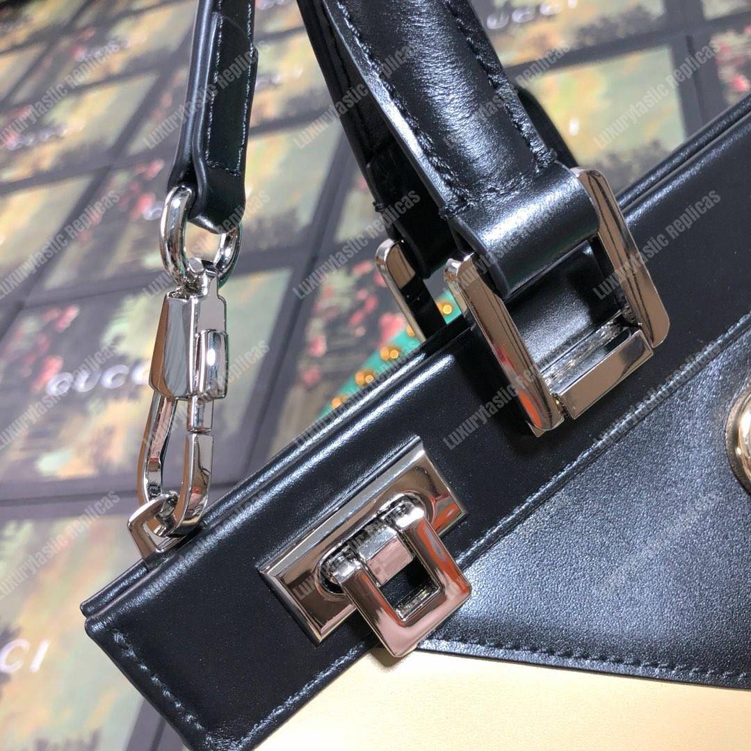 G*u*i zumi diagonal stripe medium top handle bag black beige