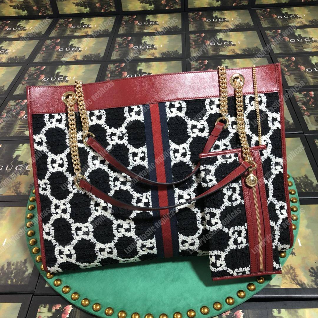 G*u*i rajah gg tweed large tote black & white