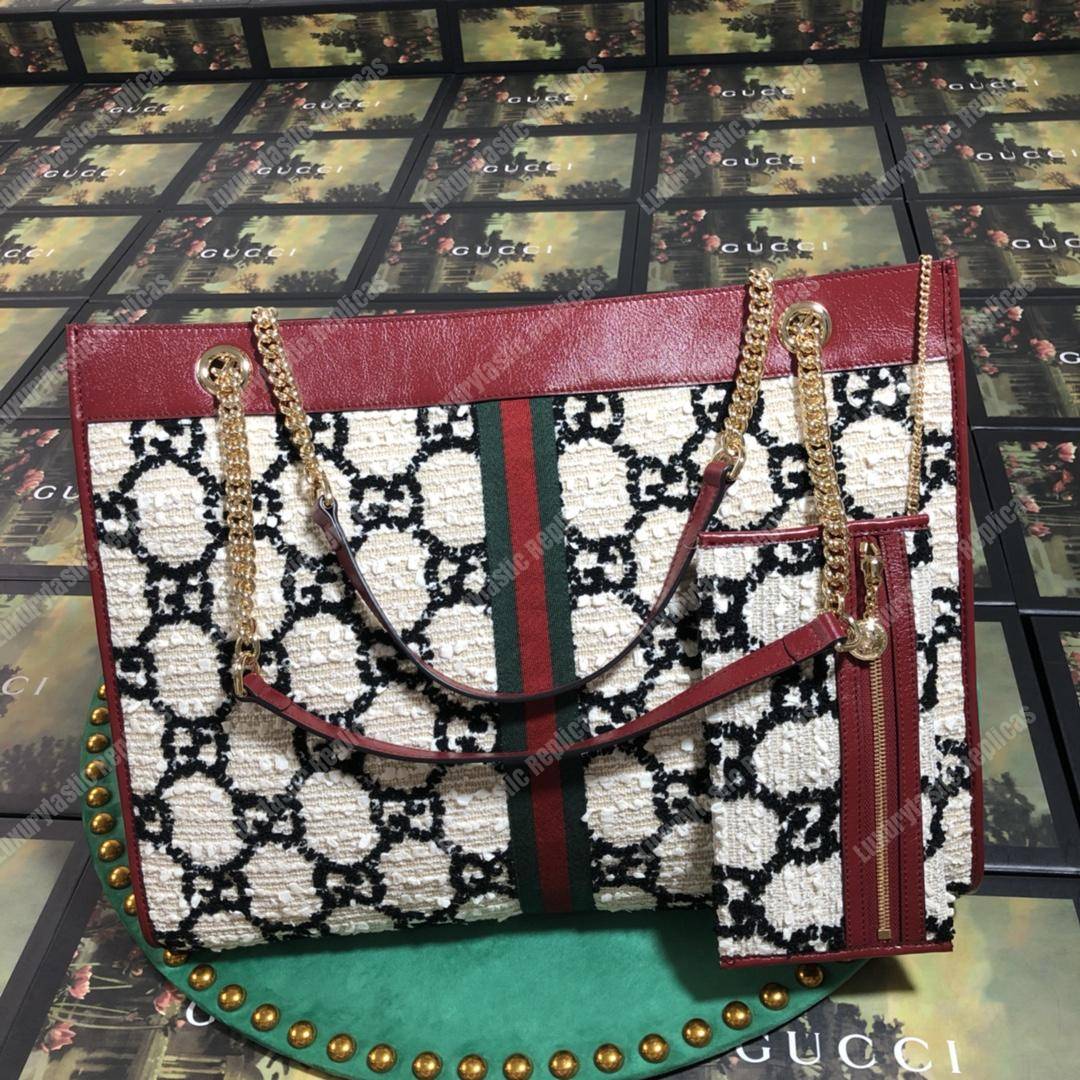 G*u*i rajah gg tweed large tote white & black